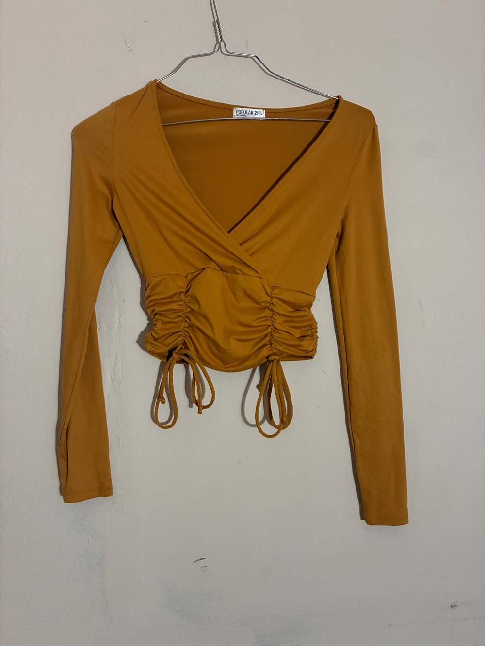 Ruched Wrap Crop Top in Mustard